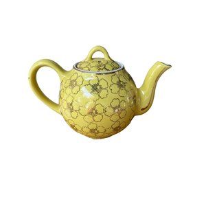Vintage Hall French Daisy Yellow 4 cup Teapot Gold Flowers USA 059 MCM READ